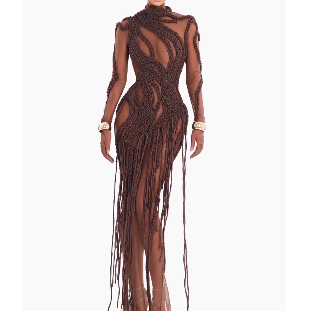 Albina Dyla Braided Illusion Sheer Gown (US Dress Size 8-10)